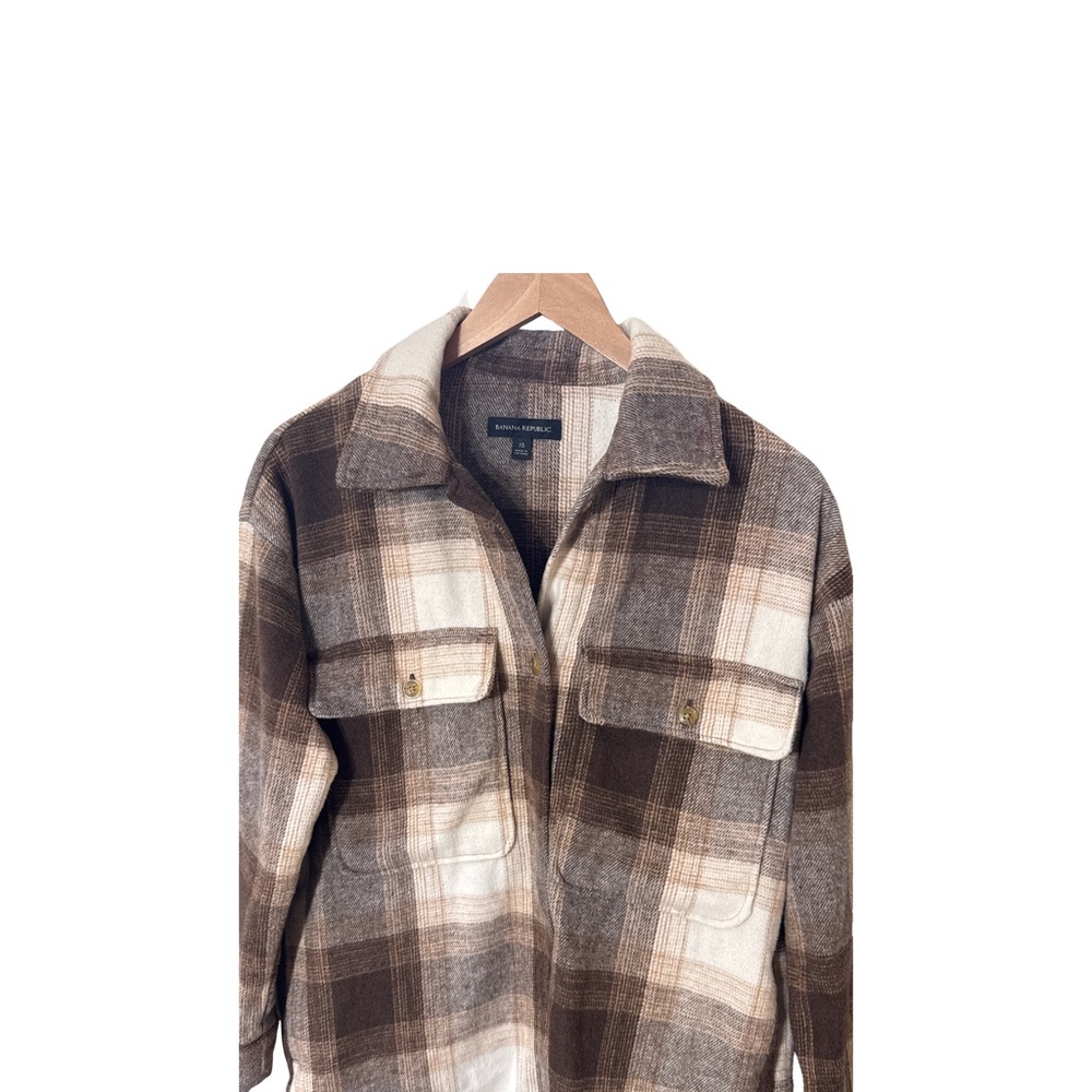 Banana Republic Women's Plaid Shacket  - Brown and Cream Size XS - Picture 4 of 8
